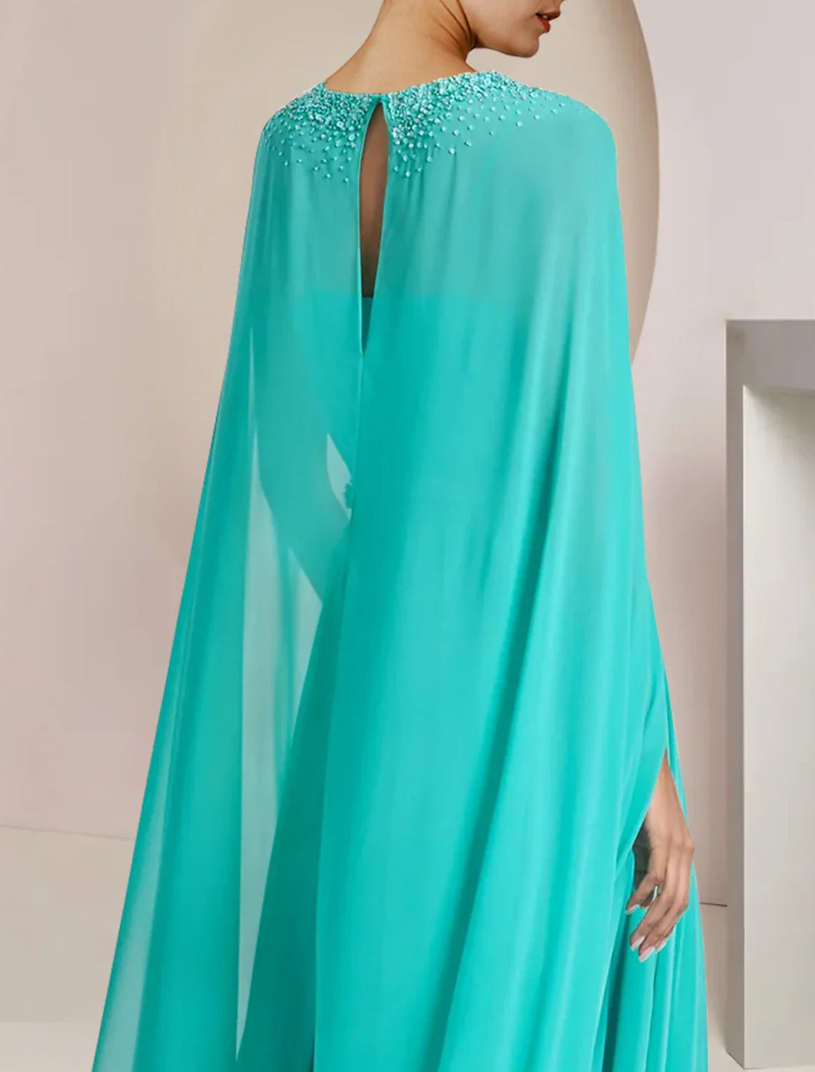 Two Piece Jumpsuits / Pantsuit Mother of the Bride Dress Formal Wedding Guest Elegant Scoop Neck Tea Length Chiffon Sleeveless with Beading Appliques