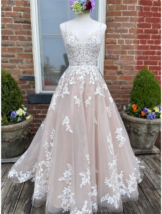 Engagement Wedding Dresses in Color Formal Wedding Dresses A-Line Sweetheart Camisole Spaghetti Strap Court Train Lace Bridal Gowns With Buttons Appliques