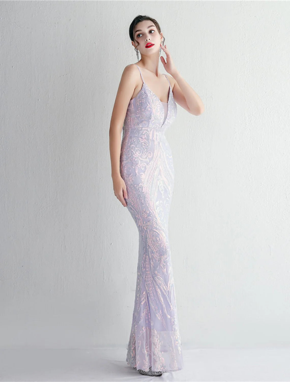 Mermaid / Trumpet Evening Gown Sparkle & Shine Dress Formal Floor Length Sleeveless Spaghetti Strap Sequined with Sequin
