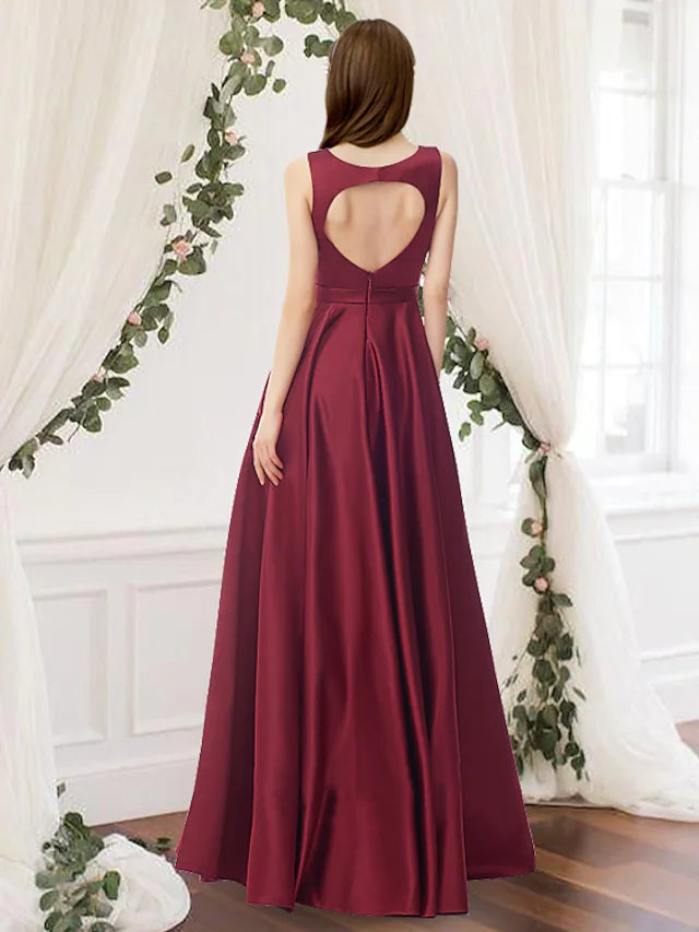 Bridesmaid Dress  Sleeveless Elegant Floor Length Charmeuse with Pleats