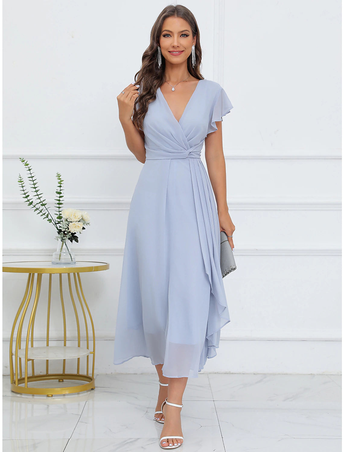 Women's Prom Dress Party Dress Homecoming Dress Long Dress Maxi Dress Blue Sleeveless Pure Color Layered Summer Spring Fall V Neck Fashion Wedding Guest Evening Party Summer Dress