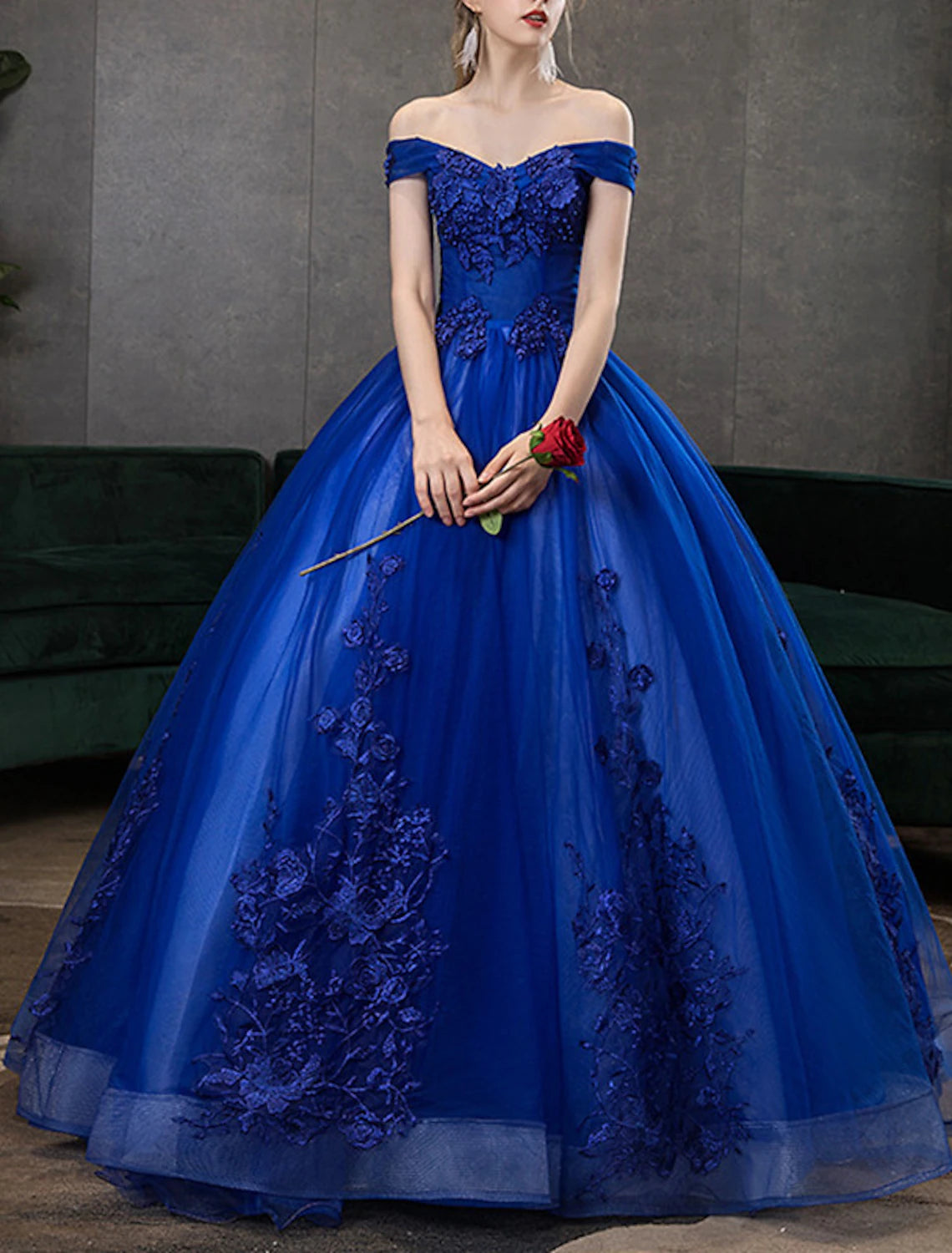 Ball Gown Quinceanera Dresses Princess Dress Floor Length Sleeveless Off Shoulder Polyester with Appliques