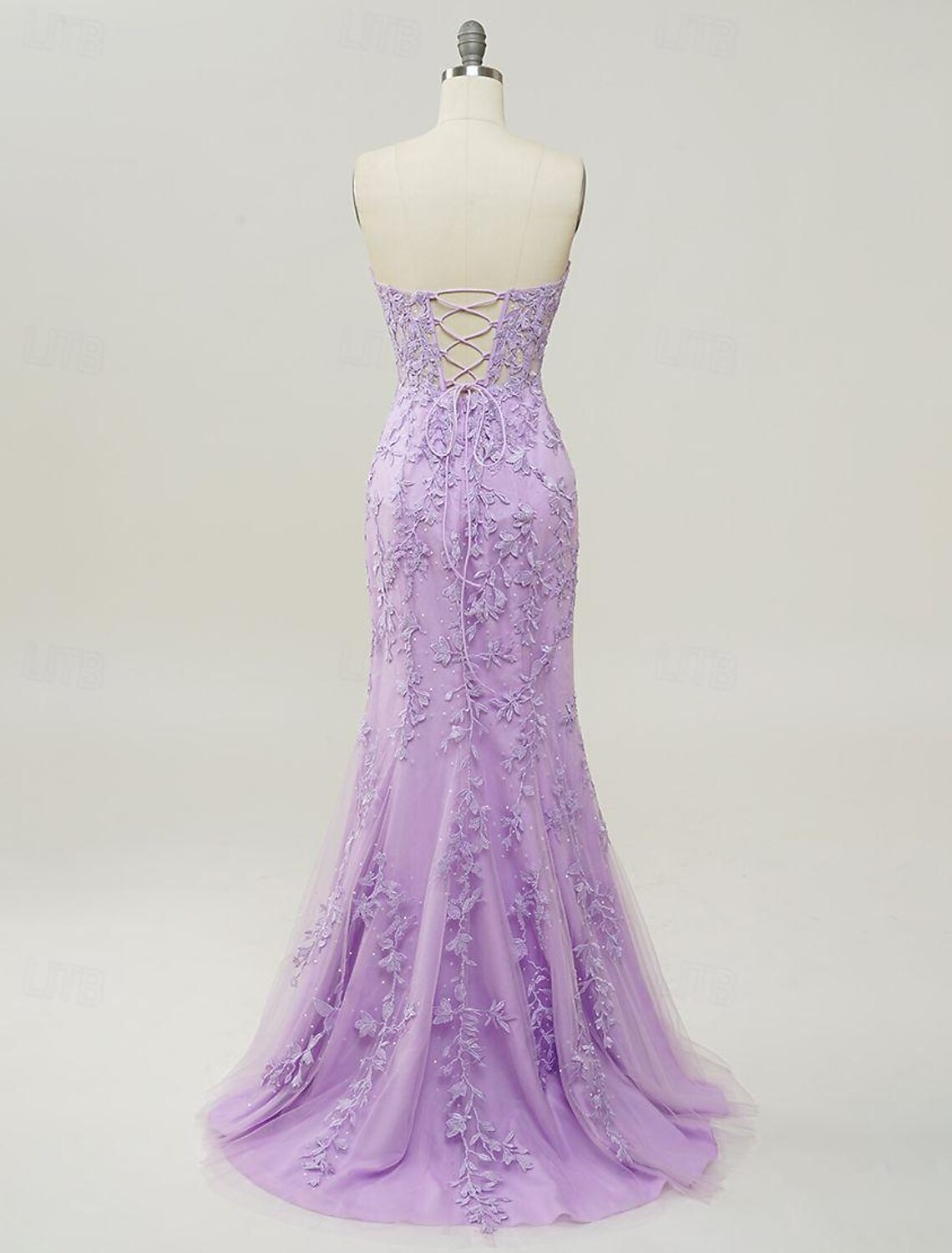 Strapless Sheath Mermaid Prom Dresses Elegant Dress Sweep / Brush Train Dress With Lace Appliques
