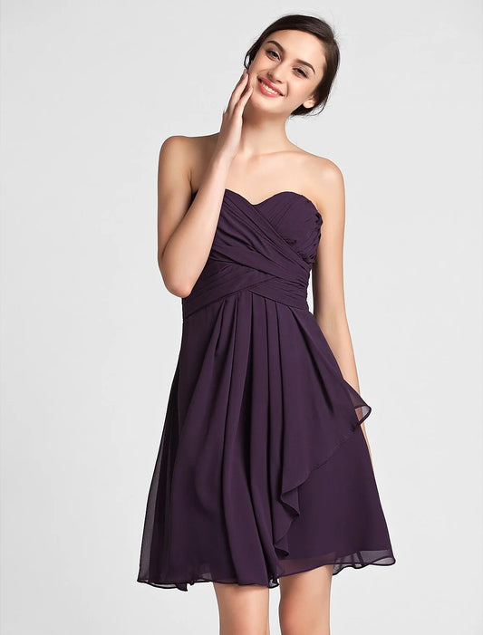 Sheath / Column Sweetheart Neckline Knee Length Chiffon Bridesmaid Dress with Criss Cross / Draping