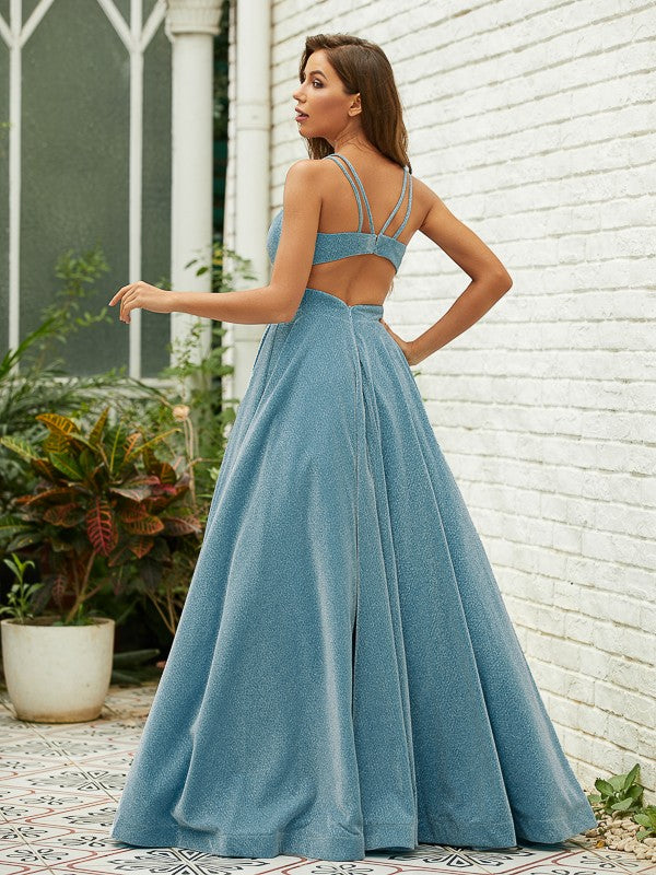 A-Line/Princess Ruffles V-neck Sleeveless Floor-Length Dresses