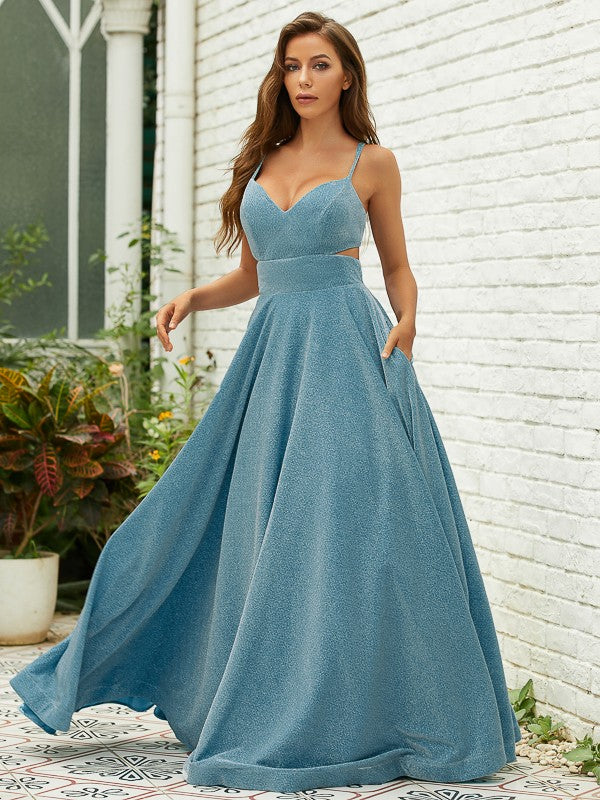 A-Line/Princess Ruffles V-neck Sleeveless Floor-Length Dresses