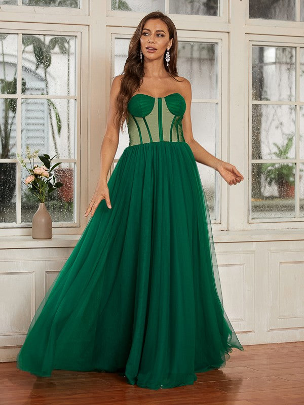 A-Line/Princess Tulle Ruffles Sweetheart Sleeveless Floor-Length Dresses