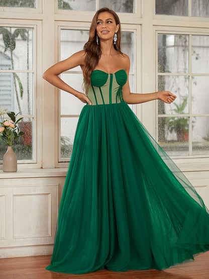 A-Line/Princess Tulle Ruffles Sweetheart Sleeveless Floor-Length Dresses