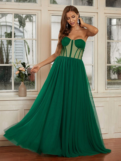 A-Line/Princess Tulle Ruffles Sweetheart Sleeveless Floor-Length Dresses