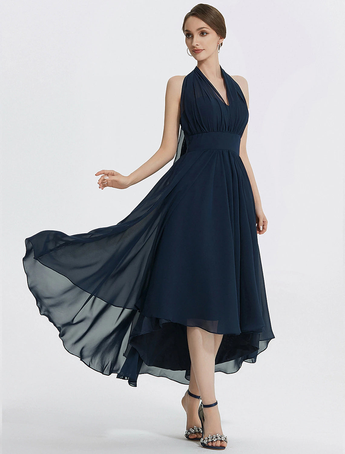 A-Line Cocktail Dresses Elegant Dress Wedding Guest Tea Length Short Sleeve Off Shoulder Convertible Chiffon with Ruched