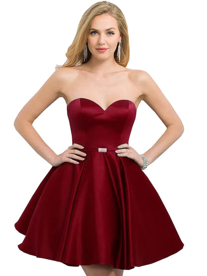 A-Line Cocktail Dresses Reformation Amante Dress Party Wear Short / Mini Sleeveless Strapless Satin with Sleek