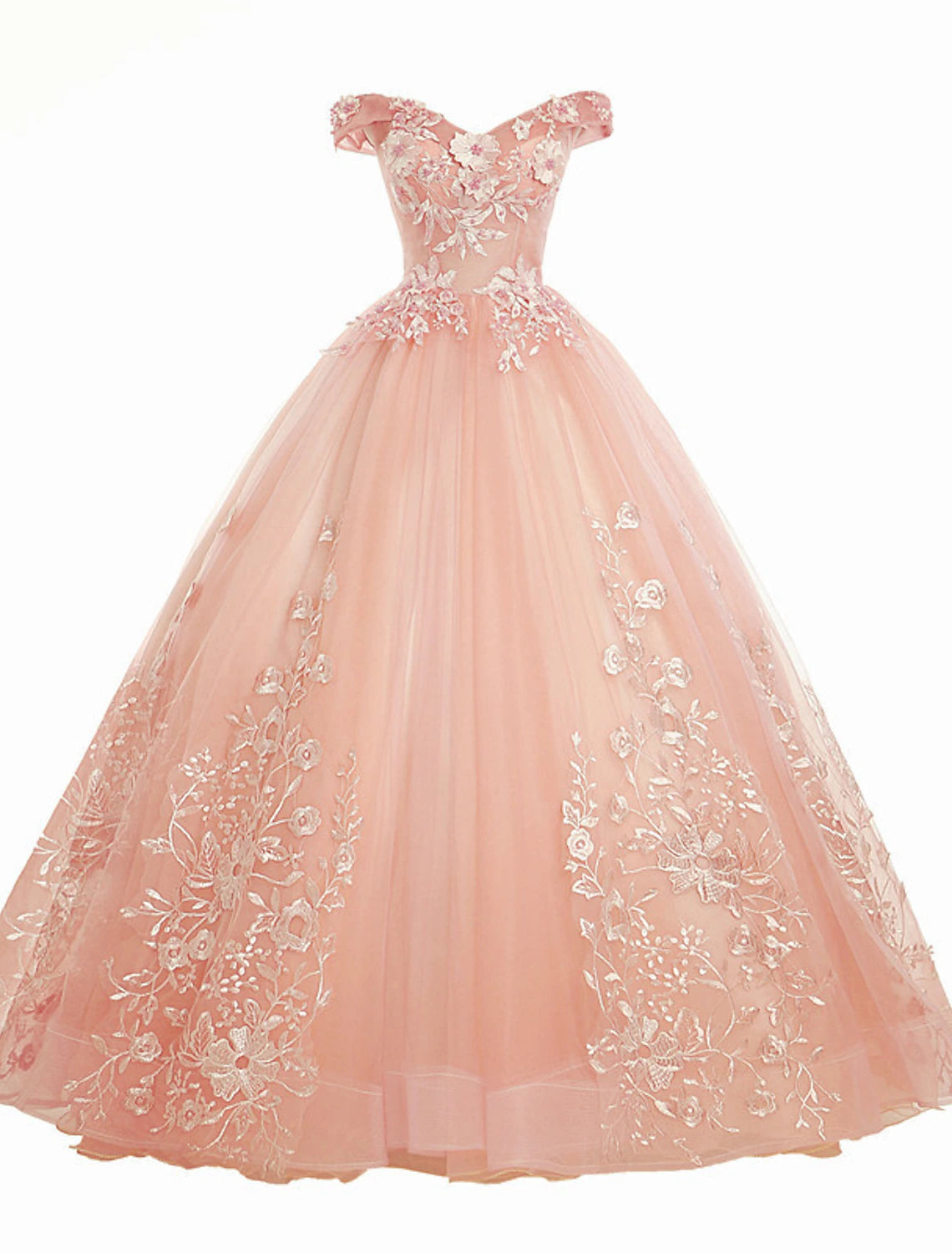 Ball Gown Quinceanera Dresses Princess Dress Floor Length Sleeveless Off Shoulder Polyester with Appliques
