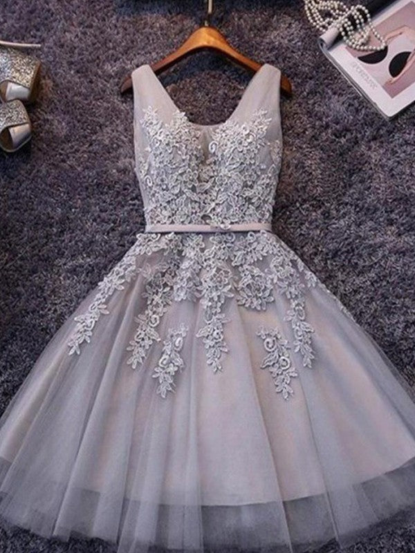 A-Line/Princess Sleeveless Straps Tulle Applique Short/Mini Dresses Homecoming Dresses Cocktail Dresses