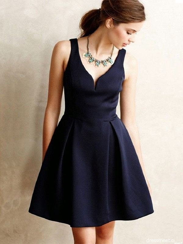 A-Line/Princess Satin Sleeveless Short/Mini Ruffles V-neck Dresses