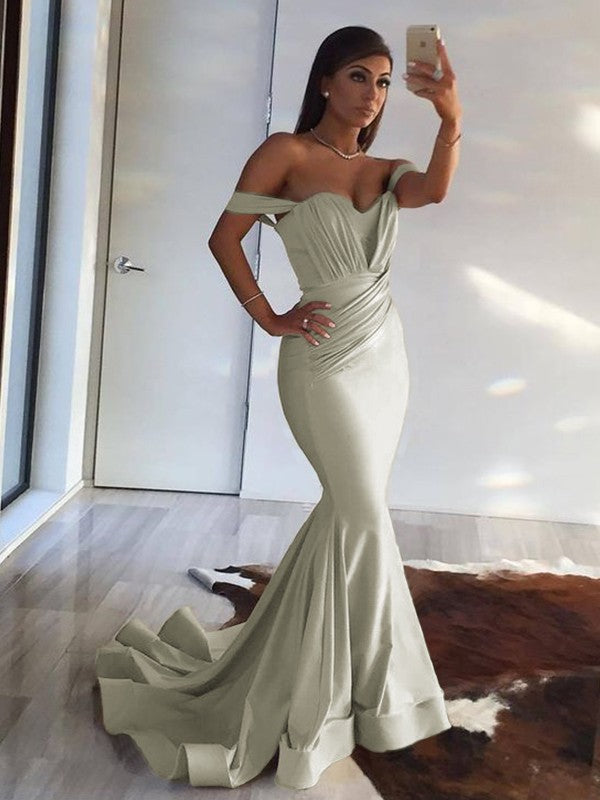 Trumpet/Mermaid Sleeveless Off-the-Shoulder Sweep/Brush Train Ruffles Spandex Dresses