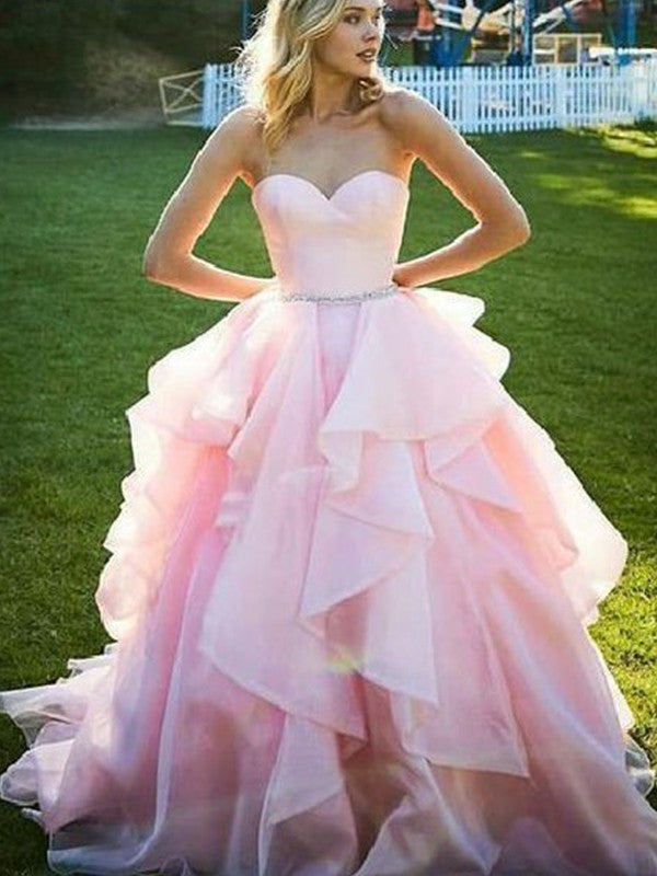 Ball Gown Sleeveless Sweetheart Floor-Length Beading Organza Dresses