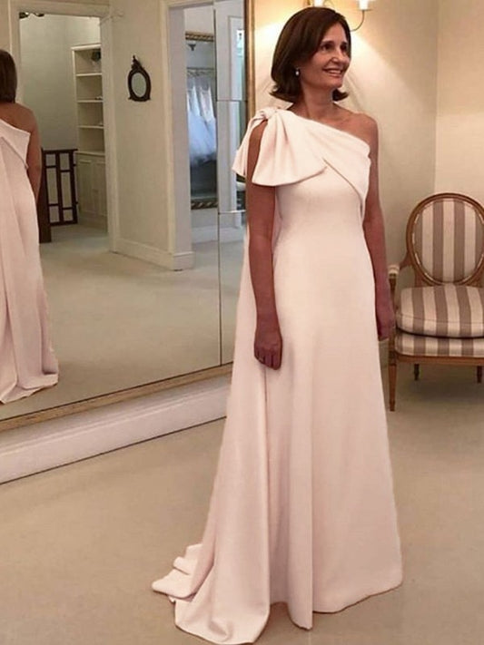 A-Line Stretch Crepe Bowknot One-Shoulder Sleeveless Sweep/Brush Train Mother of the Bride Dresses