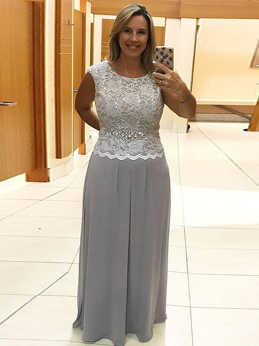 A-Line Chiffon Lace Scoop Sleeveless Floor-Length Mother of the Bride Dresses
