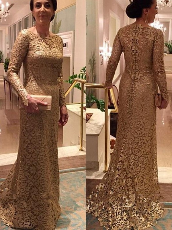 A Line Sheath/Column Lace Scoop Long Sleeves Sweep/Brush Train Mother of the Bride Dresses