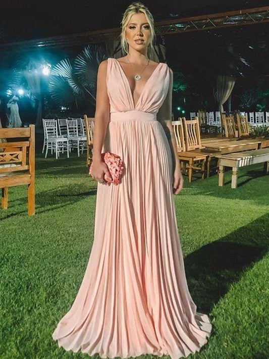 A-Line Chiffon Ruffles V-neck Sleeveless Floor-Length Mother of the Bride Dresses