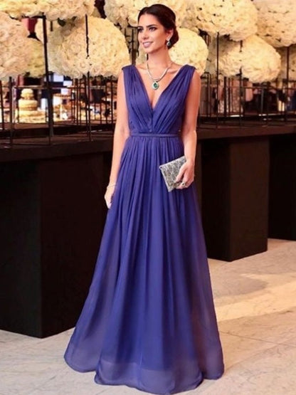 A-Line/Princess 30D Chiffon Ruffles V-neck Sleeveless Floor-Length Mother of the Bride Dresses