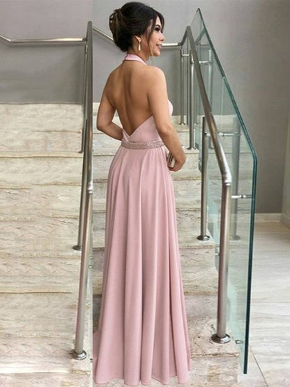 A-Line/Princess Stretch Crepe Ruffles Halter Sleeveless Floor-Length Mother of the Bride Dresses