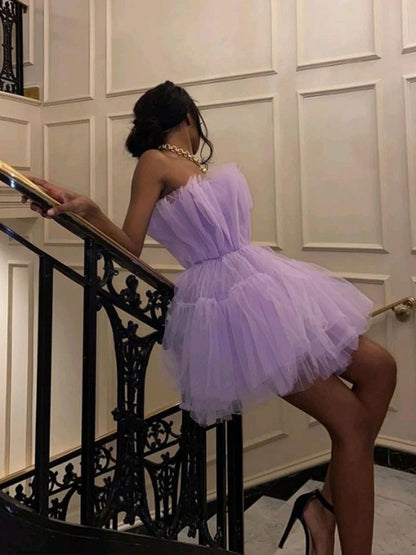 A-Line/Princess Tulle Ruffles Strapless Sleeveless Short/Mini Dresses