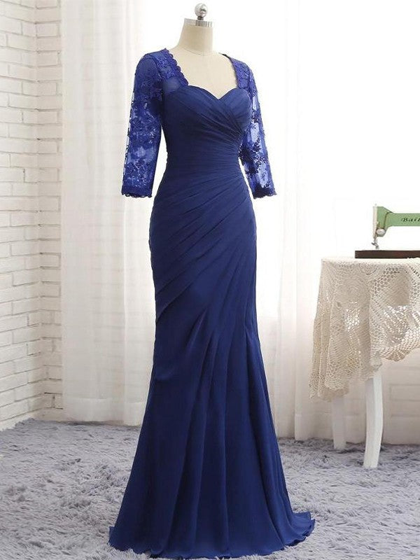 A Line Trumpet/Mermaid Chiffon Lace Sweetheart 3/4 Sleeves Floor-Length Mother of the Bride Dresses