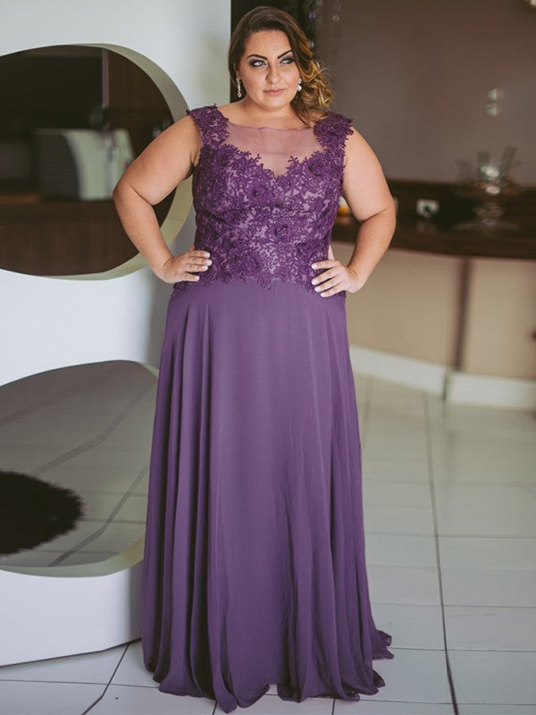 A-Line Chiffon Applique Scoop Sleeveless Floor-Length Mother of the Bride Dresses