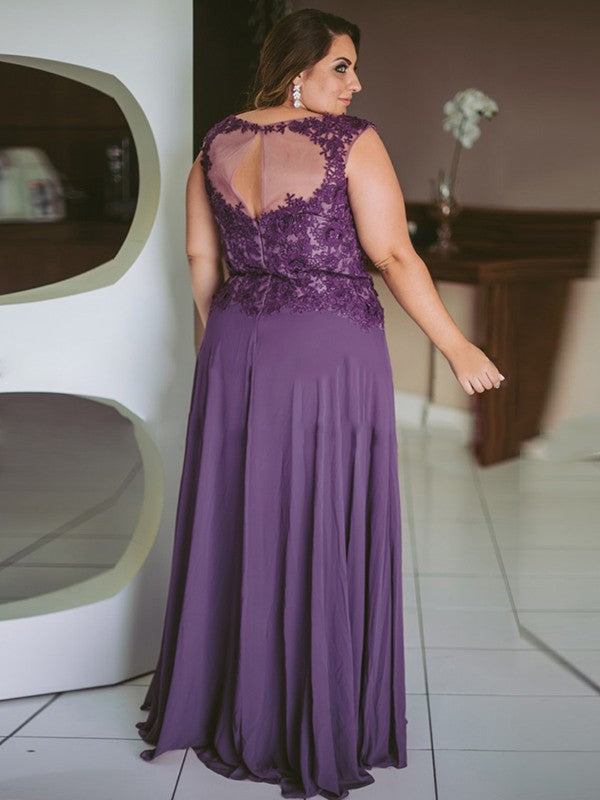 A-Line Chiffon Applique Scoop Sleeveless Floor-Length Mother of the Bride Dresses