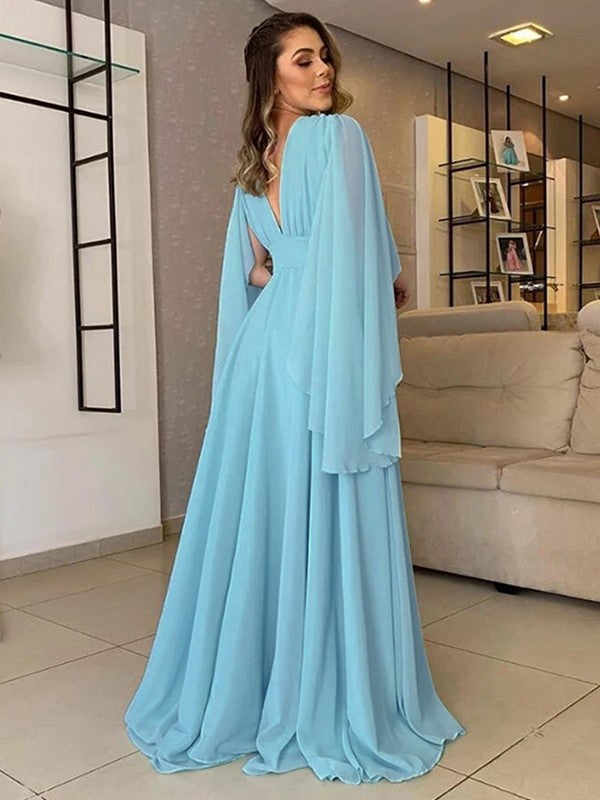 Elegant A-Line Chiffon Ruffles V-neck Floor-Length Mother of the Bride Dresses Modern Wedding Guest Dress Party Dress