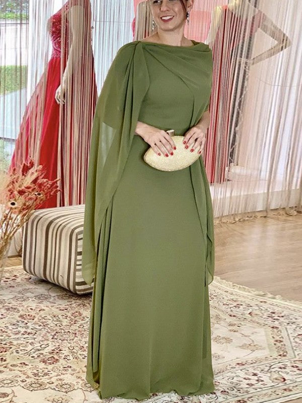 Sheath Chiffon Ruched Scoop Sleeveless Floor-Length Mother of the Bride Dresses