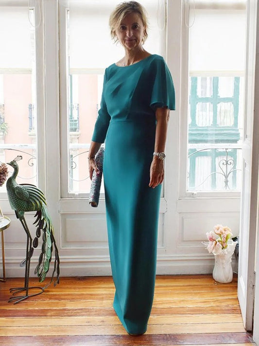 Sheath  Silk like Satin Scoop Short Sleeves Floor-Length Mother of the Bride Dresses