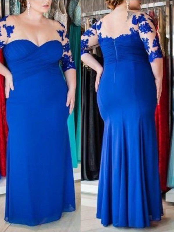 Sheath Chiffon V-neck 1/2 Sleeves Floor-Length Mother of the Bride Dresses With Applique