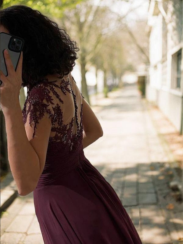 A-Line Chiffon Applique Sweetheart Short Sleeves Floor-Length Mother of the Bride Dresses