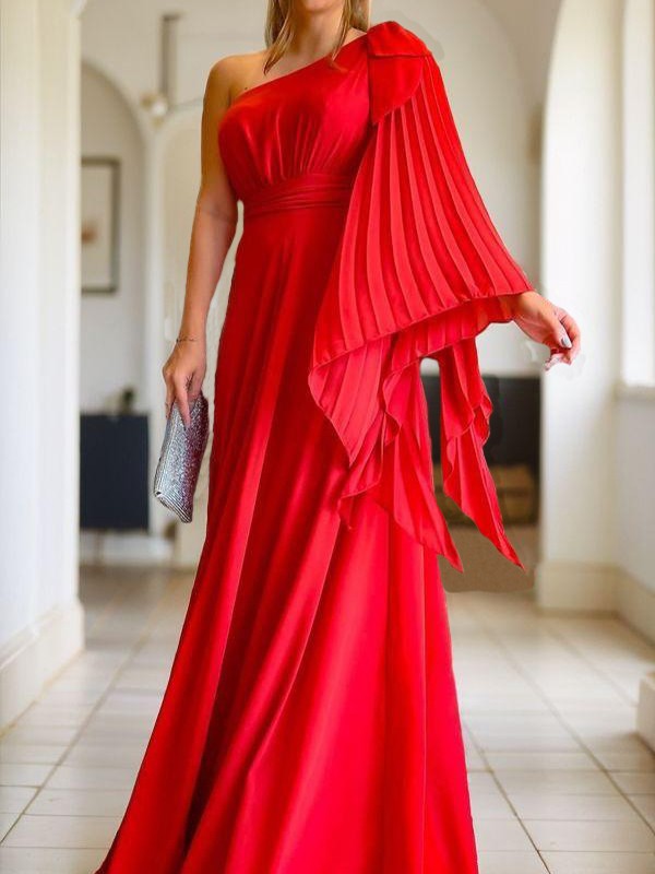 A-Line Chiffon Ruched One-Shoulder Sleeveless Floor-Length Mother of the Bride Dresses