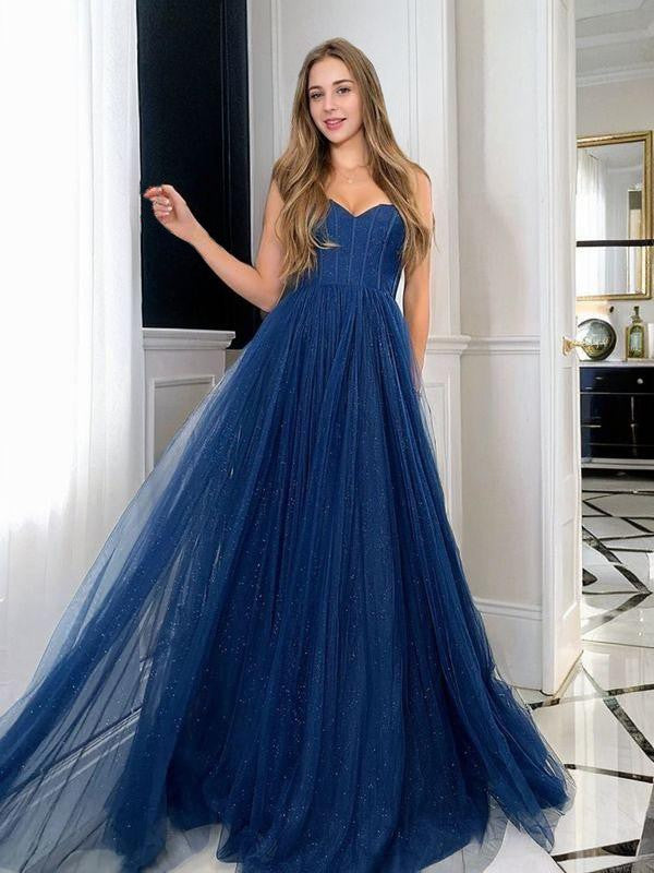 A-Line/Princess Tulle Sweetheart Sleeveless Sweep/Brush Train Corset Dresses