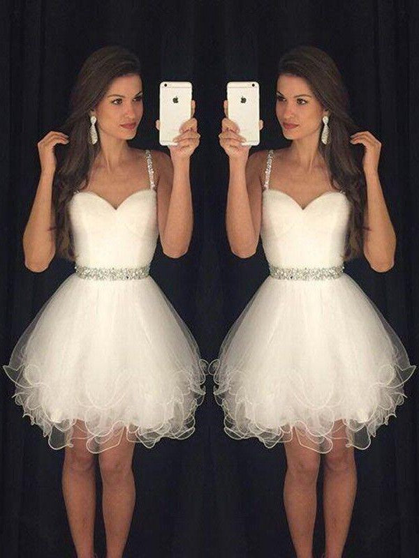 A-Line/Princess Sleeveless Sweetheart Beading Tulle Short/Mini Dresses