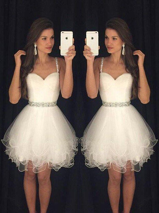 A-Line/Princess Sleeveless Sweetheart Beading Tulle Short/Mini Dresses
