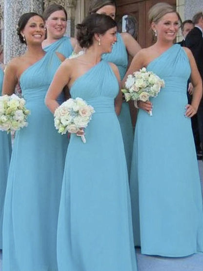 Sheath/Column One-Shoulder Chiffon Sleeveless Floor-Length Bridesmaid Dresses