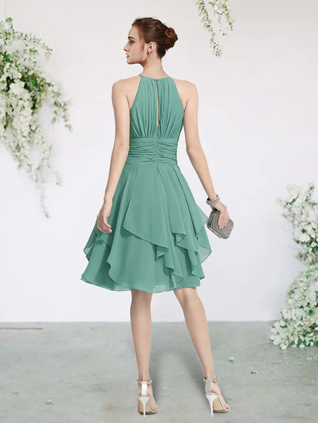 A-Line Bridesmaid Dress Sleeveless Elegant Short / Mini Chiffon with Pleats / Cascading Ruffles