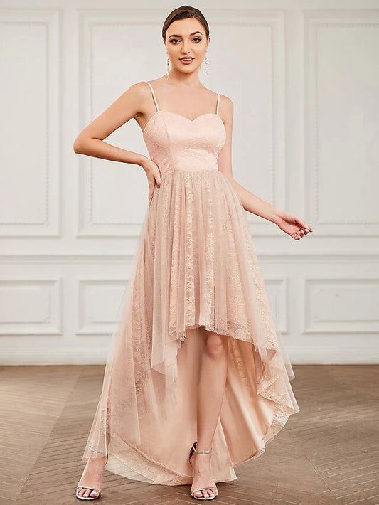 A-Line Homecoming Dresses Elegant Dress Homecoming Asymmetrical Sleeveless Sweetheart Lace with Draping Pure Color Tiered