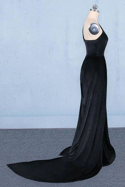 Mermaid One Shoulder Long Evening Dress Prom Dresses Black Evening Dress