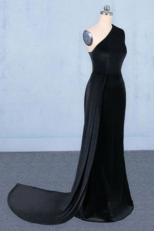 Mermaid One Shoulder Long Evening Dress Prom Dresses Black Evening Dress