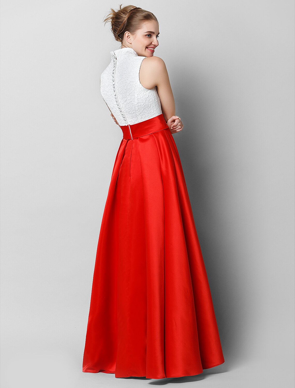 A-Line Elegant & Luxurious Dress Formal Evening Black Tie Gala Floor Length Sleeveless High Neck Satin with Pleats