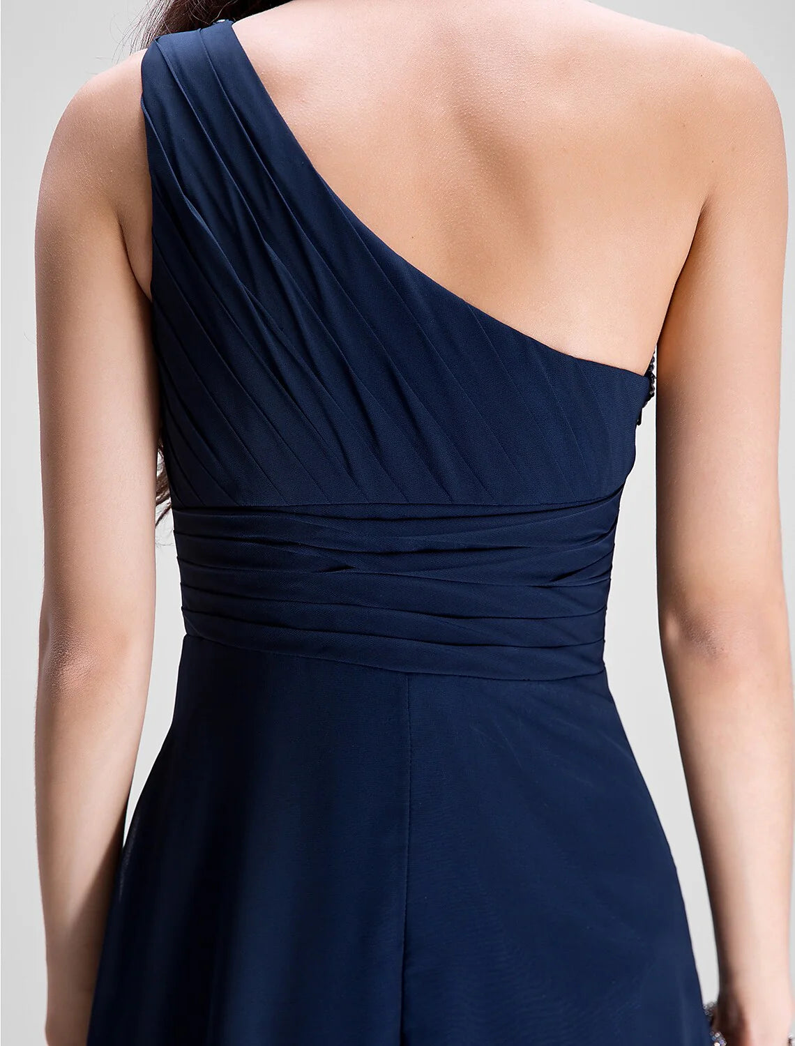 Sheath / Column Empire Dress Wedding Guest Floor Length Sleeveless One Shoulder Chiffon with Ruched Beading