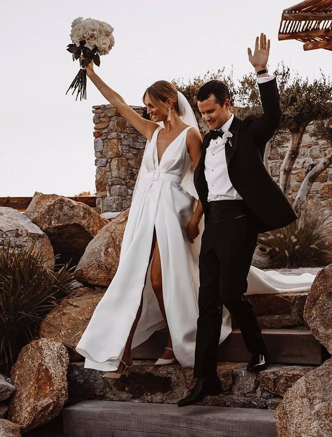 Beach Simple Wedding Dresses A-Line V Neck Sleeveless Court Train Satin Bridal Gowns With Sashes / Ribbons Sash / Ribbon