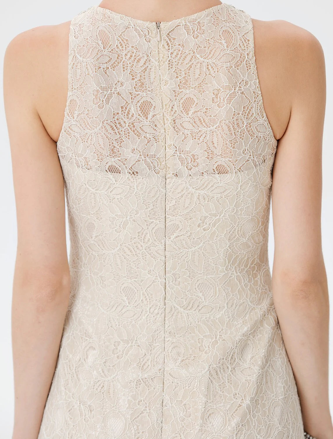 Sheath / Column Mother of the Bride Dress Elegant See Through Illusion Neck Floor Length Lace Sleeveless with Crystals Beading