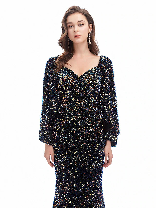 Mermaid / Trumpet Evening Gown Sparkle Dress Formal Evening Court Train Long Sleeve Sweetheart Sequined with Sequin