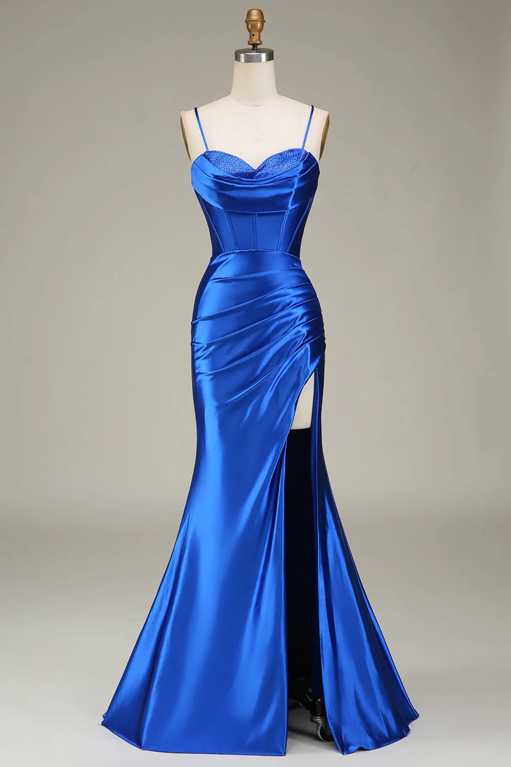 Mermaid Satin Spaghetti Straps Long Bridesmaid Dress With Slit